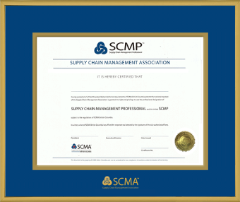 Satin gold metal frame for SCMP designation certificates (National logo in gold)